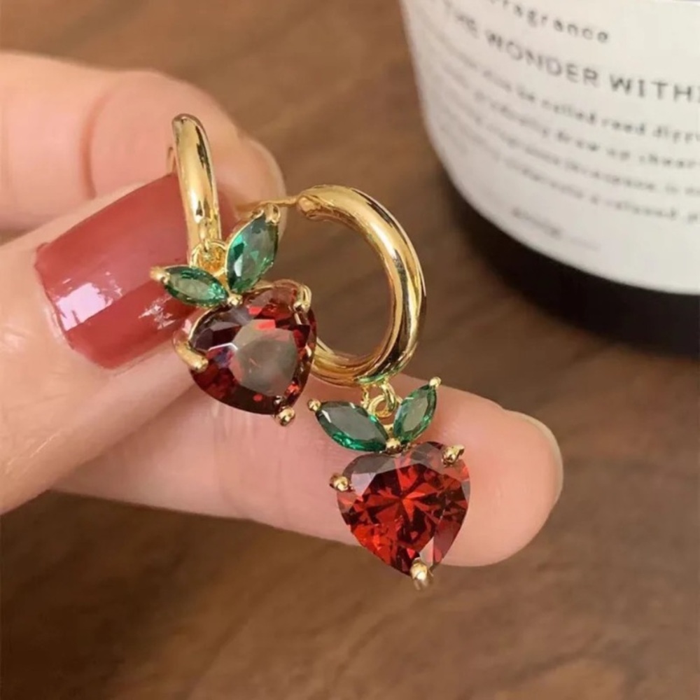5 for $25 Heart 14k Gold Plated Cherry Pie Hoop Earrings